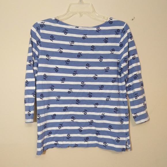 🌹Old Navy 3/4th Sleeve Blue and White Striped Shirt with Flowers Small - Picture 2 of 4